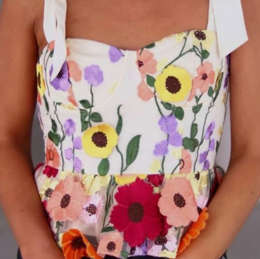 Just Me Garden Dreams‎ 3D Floral Embroidered Top SZ Small Fairy Whimsy Floral